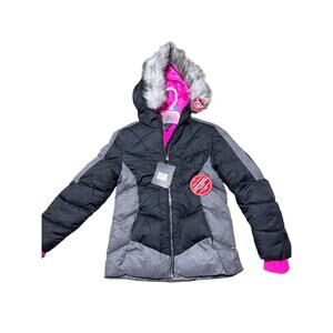 Zero posur 10/12 black grey hot pink warm ski jacket hooded pockets layered nwt